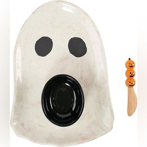 NWT Mud Pie Halloween Ghost Chip platter , Dip bowl & spreader 3 piece set